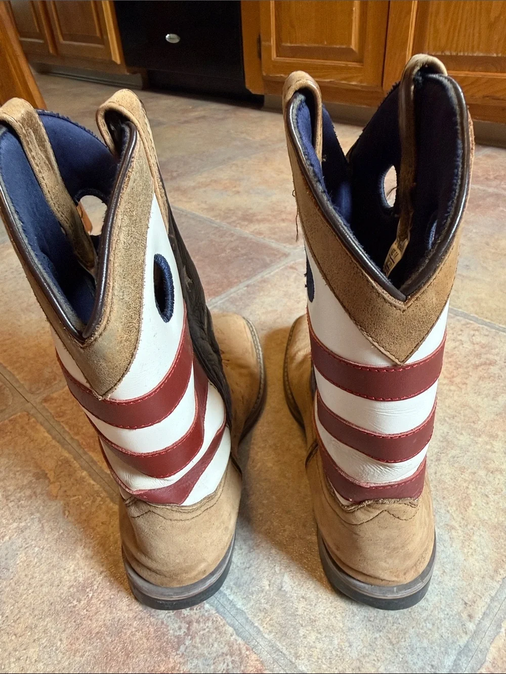 Men's Americana Flag Western Pull-On Boots - Tan, Red & Blue